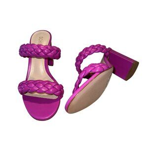 Schutz Myreh Pink Leather Open Toe Slip On Heeled Sandals Women's 8.5B